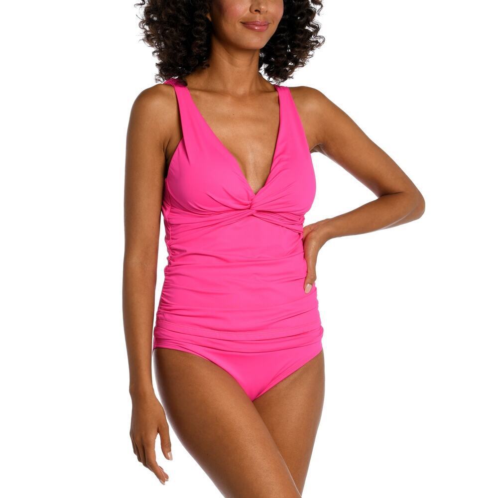 La Blanca Island Goddess Over-The-Shoulder Tankini Top Pop Pink NWT Size 10